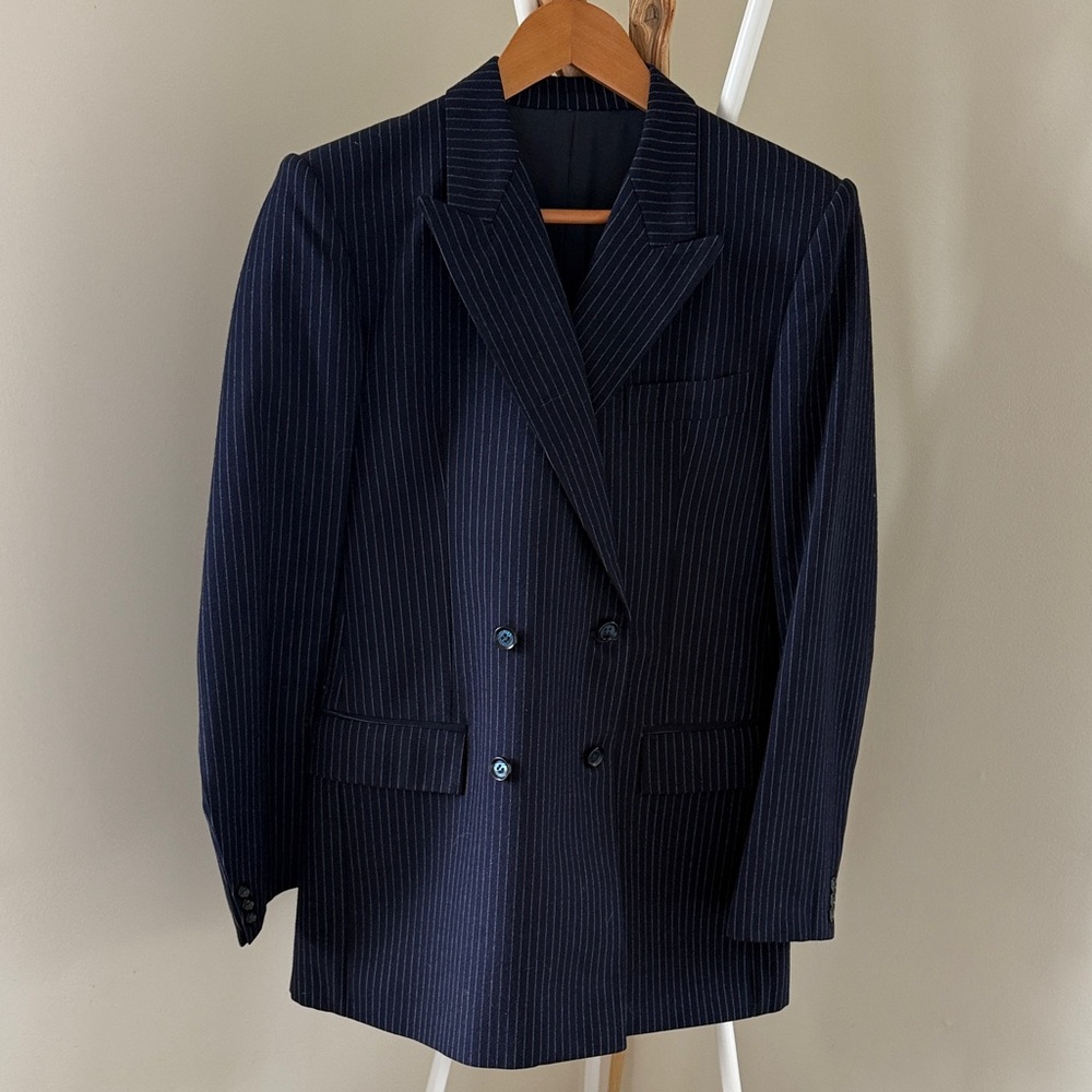 Elegant Navy Pinstripe Men's Blazer